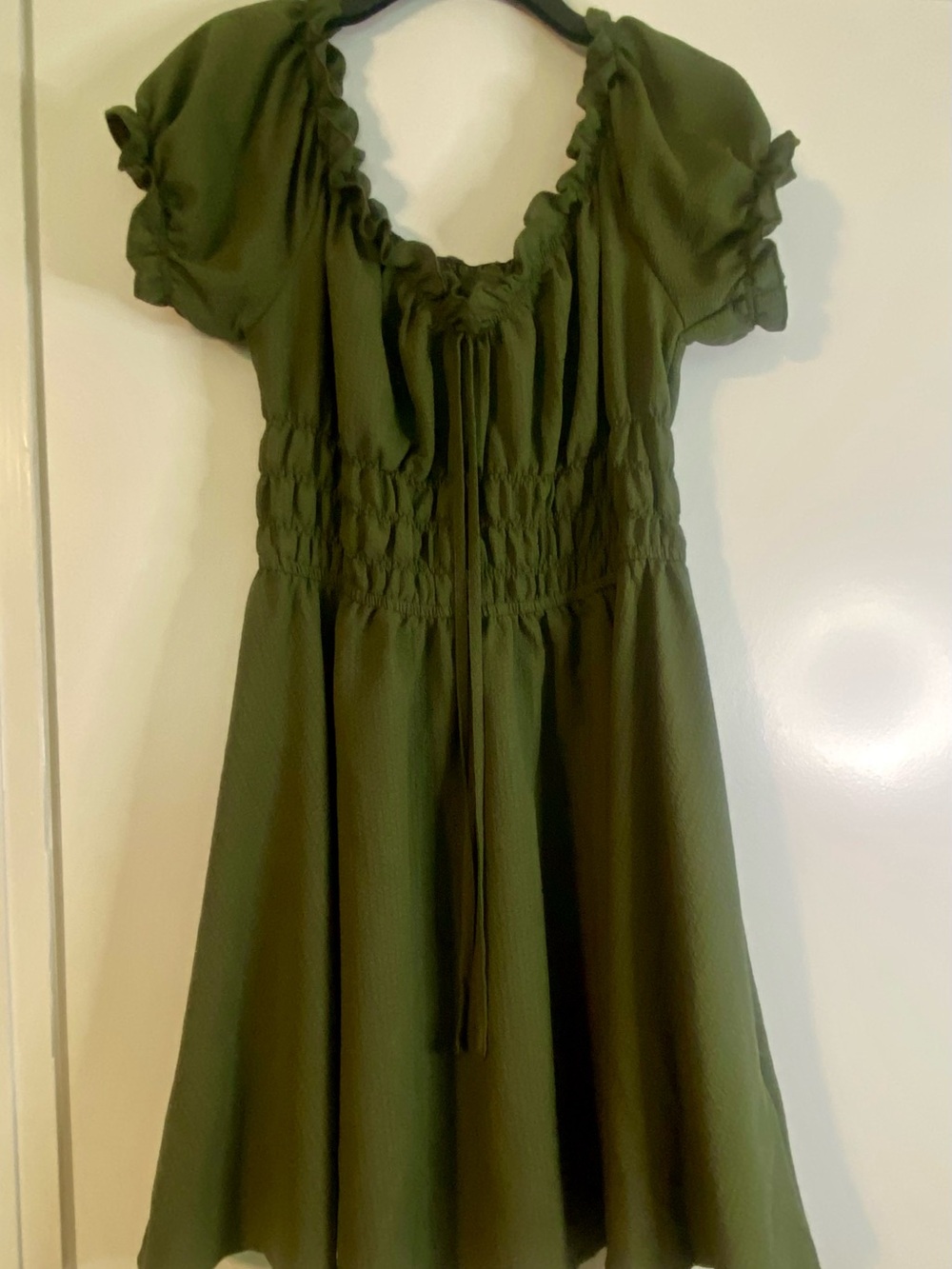 SHEIN Olive Green Mini Dress with Smocked Waist